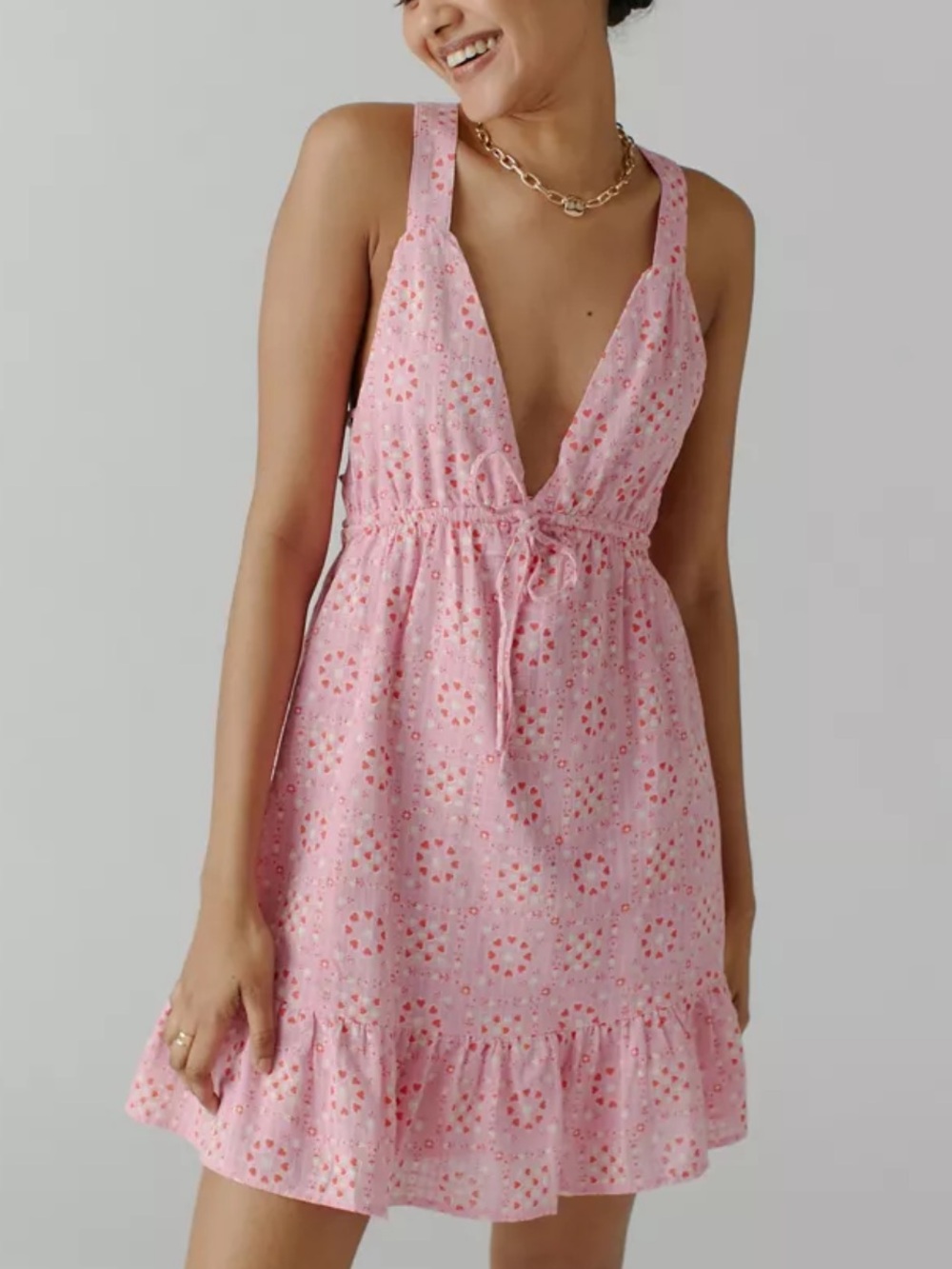 Urban Outfitters Pink Floral Eyelet Sundress